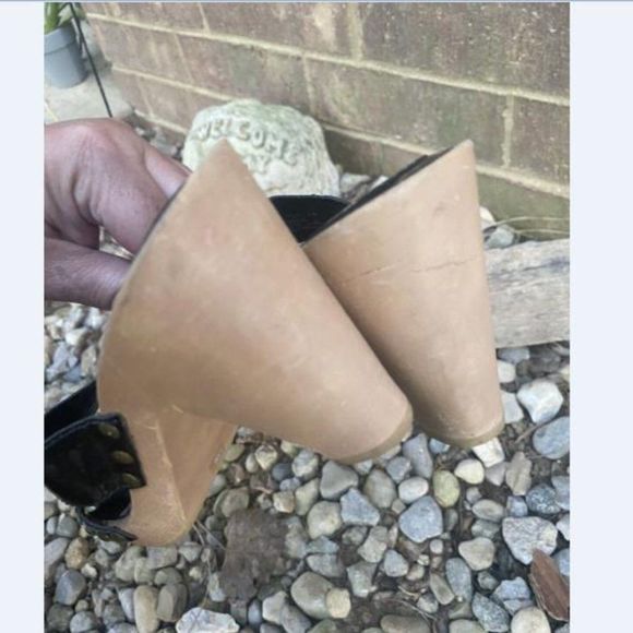 Via Spiga Black Leather Slip On Chunky Block Women's Heel Sandals Size 6.5 - Picture 4 of 8